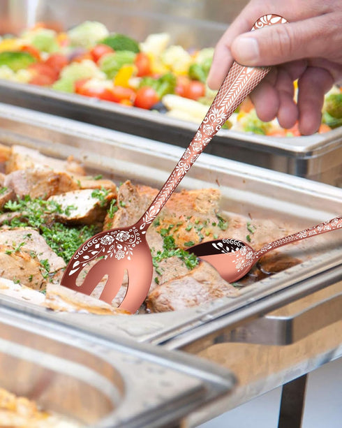 EUIRIO Stainless Steel Copper Serving Utensils Large Serving Spoon Set Serving Fork Slotted Spoon Buffer Knife and Sugar Spoon Kitchen Party Suppl...