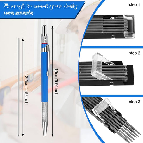 4 Pieces Welder Pencil with 60 Pieces Round Refills Mechanical Pencil Metal Marker Pen for Construction Workers, Metal Work, Welders, Plumbers, Fr...