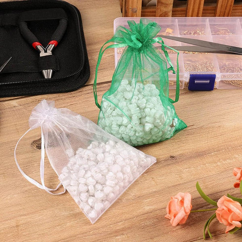 100 Count Organza Drawstring Gifts Bags for Jewelry,Earring,Crystal, 5x7 Inch Sheer Fabric Mesh Green Travel Decorative Pouch for Baby Shower,Chri...
