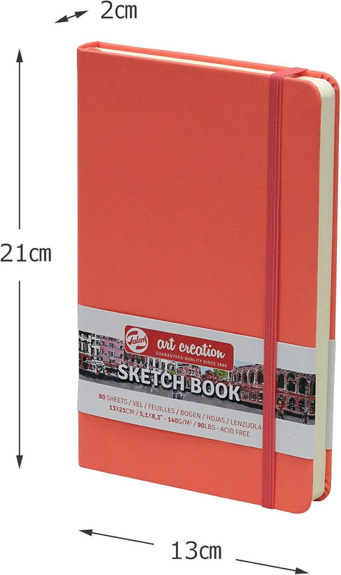 Tarens T9314-312M Art & Creation Sketchbook, Drawing Notebook, 5.1 x 8.3 inches (13 x 21 cm), Coral Red, Thickness: 4.9 oz/yd², Fine, Acid Free Pa...