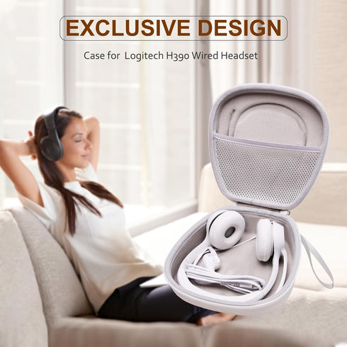 LTGEM Hard Headphone Case for Logitech H390, JLab Go Work, JIAMQISHI, EAGLEND, FEABASK Headset (Inside:6.8"x7"x2.9") - White+Grey......