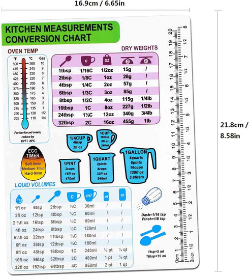 Kitchen Conversion Chart Magnet-Measurement Refrigerator Magnet 8.58In, Imperial & Metric to Standard Conversion Chart,Cooking Measurement Convers...