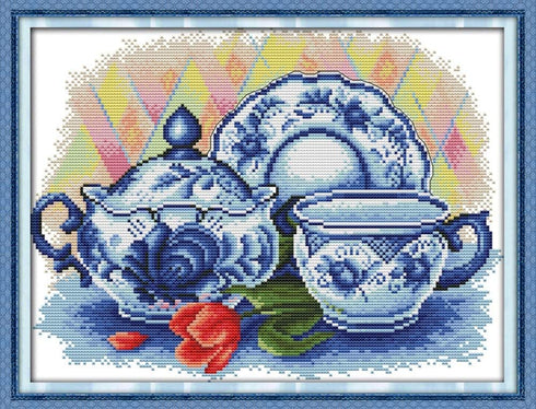 Cross Stitch Kits, Awesocrafts The Celadon Teapot Easy Patterns Cross Stitching Embroidery Kit Supplies Christmas, Stamped or Counted (Teapot, Sta...