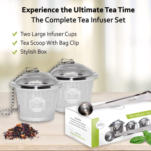 Tea Infuser for Loose Tea - Set of 2 Large Cup & Scoop with Bag Clip - Reusable Tea Strainers, Steeper for Loose Tea, Diffusers for Brew, Tea, Spi...