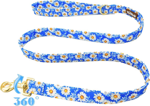 Blue Daisy Dog Leash with Metal Buckle – Unmatched Quality in Small Medium Large Sizes for Pet Daily Walking, L...