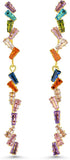 Dainty Long Colorful Gemstone Linear Drop Earrings, Multi Color Rhinestone Stud Statement Earrings, Trendy Chic Boho CZ Gold Plated Jewelry Gift f...