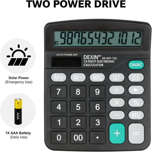 Desk Calculator, Envysun Compact 12-Digit Solar Battery Office Electronic Calculator with LCD Display, Dual Power Desktop Scientific Calculators (...