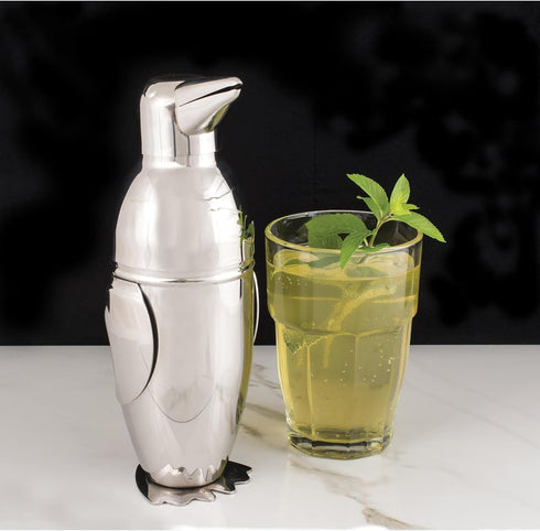 HIC Kitchen Bar Penguin Cocktail Shaker, 18/8 Stainless Steel, Mirror Finish, 3-Piece Set, Holds 18-Ounces...