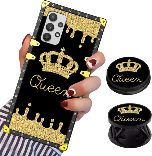 LSL Compatible with Samsung Galaxy A52 5G Phone Case, Queen Golden Crown Luxury TPU Plating Corner Shockproof Protection Cover for Women Girls, fo...
