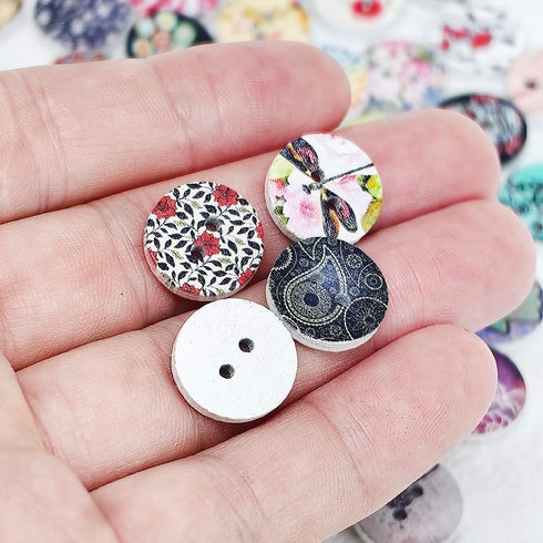 Libiline 100pcs 20/25/30mm Mix Pattern Wood Buttons 4 Holes Craft Clothes Sewing Button (15mm(5/8"), Multi-color)...