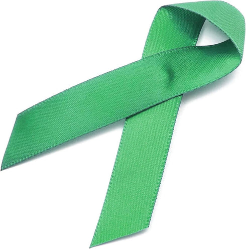 50 Pack Green Satin Awareness Ribbons with Clutch Pins (3.5 in)...