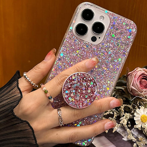 Case for iPhone 15 Pro Max Case Glitter Bling for Women Girls Sparkle Cover, with Ring Stand Holder Protective Case 6.7 inch (Pink)...