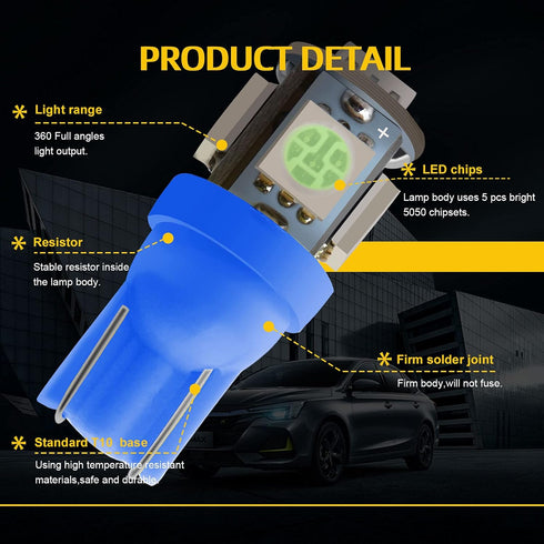 YM E-Bright T10 194 Led Bulb 168 W5W 2825 LED Light for Car Interior Lights Dome Map Trunk Dashboard Bulb License Plate Light 5050 5SMD DC 12V Ice...