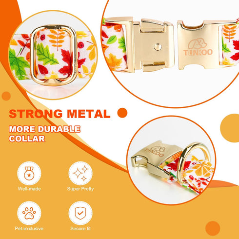 Fall Dog Collar with Elegant Bow Tie - Durable Adjustable Colorful and Stylish Cotton Pet Collar, Available in Small Medium Large, L...