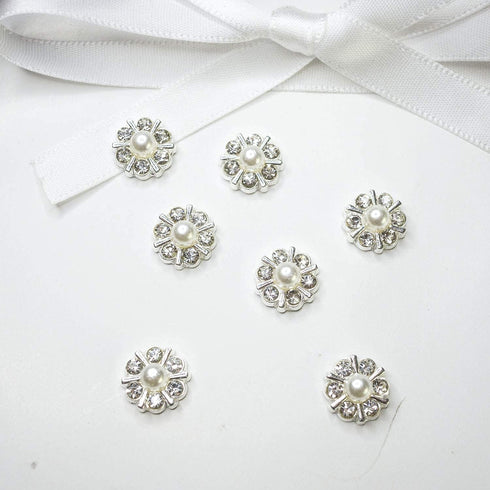 50 pcs Rhinestone Pearl Buttons Accessory Decoration Set for DIY Scrapbooking Embellishments Wedding Bouquet Flower Centre Home Decor 12mm (Silver...