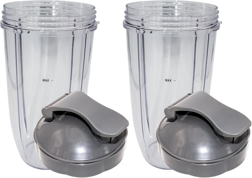 Blendin Replacement Parts, Compatible with Nutribullet 600W, 900W, NB-101B, 900 Pro Series Blenders (2 Colossal Cups 2 Flip Top Lids)...