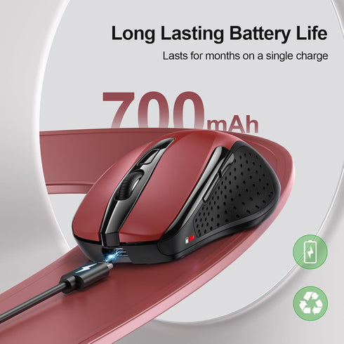 TECKNET Rechargeable Wireless Mouse, 2.4G Silent Mouse, Quiet Click, 6 Adjustable 4800 DPI, Cordless Computer Mouse, Ergonomic Mouse for Laptop, 6...