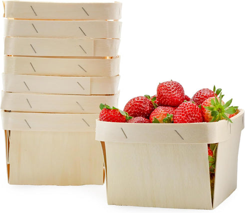 Cornucopia Brands Quart Wooden Berry Baskets (8-Pack); 5.75-Inch Square Vented Wood Boxes for Fruit Picking, Easter or Arts & Crafts...