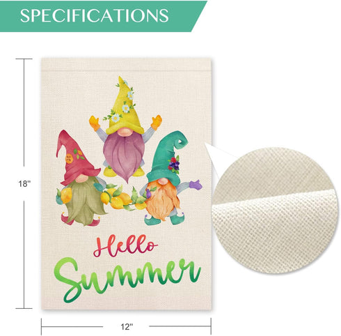 2 Pack Summer Garden Flags 12x18 Double Sided, Vertical Burlap Hello Summer Flamingo Garden Flag, Gnome Yard Flag for Home Outdoor Seasonal Decor...