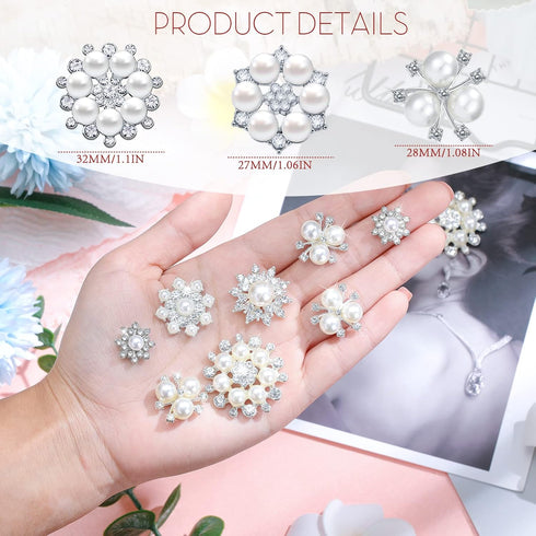 66 Pieces Craft Pearl Crystal Rhinestone Buttons Flower Faux Pearl Bouquet Embellishments for Crafting Flat Back Decorative Button DIY Jewelry Mak...