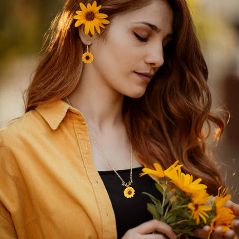 HAIAISO Sunflower Dangle Drop Earrings Sunflower Necklace for Women Handmade Sunflower Jewelry Set Gift...