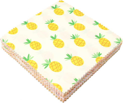Charm Packs for Quilting 5 inch, 42 5-inch Cotton Fabric Charm Squares, Charm Squares for Quilting 5x5, Cartoon Fruit Print Fabric Squares...
