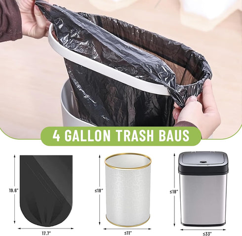 Black Small Trash Bags 4 Gallon, 100 Count Small Garbage Bags Bathroom Trash Bags Black Trash Bags Trash Can Liners Mini Trash Bags Trash Bags Uns...