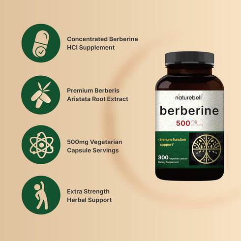 NatureBell Berberine Supplement 500mg | 300 Veggie Capsules, 97% Pure Berberine HCL – 5:1 Root Extract – Plant Based, Vegan, Non-GMO...