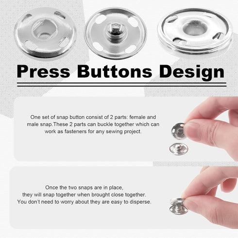 Mardatt 180 Sets 9mm 12mm 15mm Sew-on Snap Buttons Metal Snap Fastener Hidden Press Button with Storage Case for Sewing Clothing Bags DIY Craft (S...
