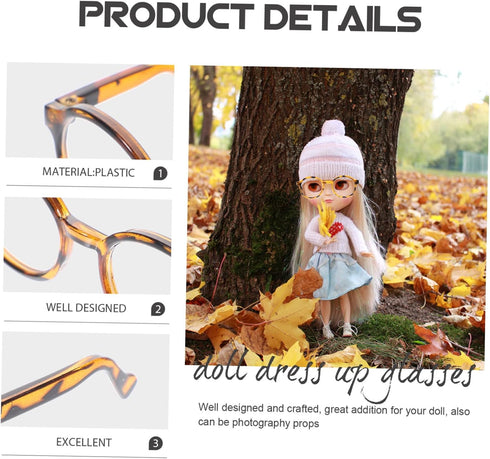 Toyvian 2pcs Doll Glasses Clear Glasses for Kids DIY Doll Supplies Kids Round Glasses Retro Glasses Decorative...