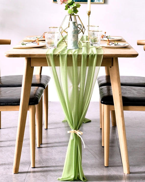 BOXAN Elegant 30x120 Inch Sage Green Sheer Table Runner 10Ft Chiffon Like Overlay for Bohemian Woodland Greenery Wedding Shower Party Decor, Chic ...