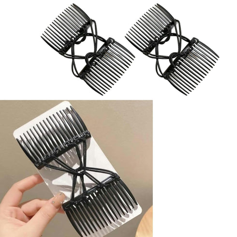 2Pcs Black Adjustable Elastic Hair Comb,Stretchy Double Comb Hair Clip,No Crease Hair Pins Double Slides Hairpins Combs Women Hair Styling Accesso...