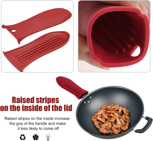 2 Pack Silicone Pan Handle Sleeve, Heat Resistant Cast Iron Skillet Handle Covers for Pots and Pans, Assist Handle Holder Grip for Kitchen Frying ...