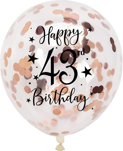 Rose Gold 43rd Confetti Latex Balloons, Woman Happy 43 Years Birthday Party Balloon Decoration With Confetti, 12in, 16 Pack...