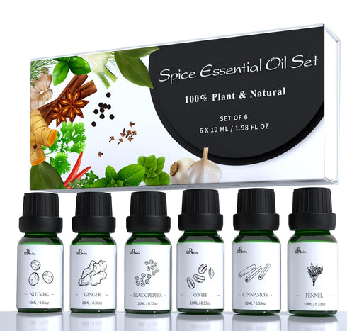 100% Pure Essential Oils Fall Spice Scented Oil 6x10ml for Candle Soap Slime Making Diffuser Home Aromatherapy Scents Gift Set Fennel Cinnamon Gin...