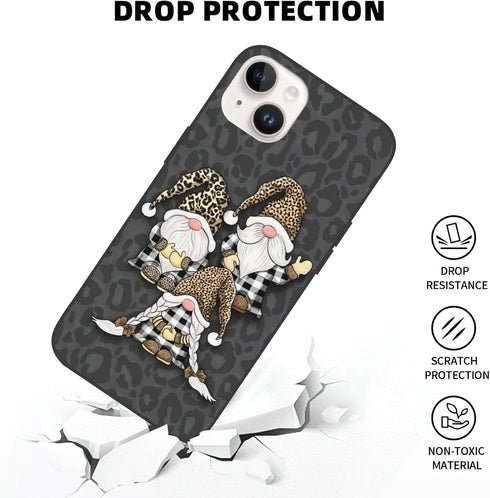 2Pcs Leopard Print Red Bufflo Plaid Gnome Compatible with iPhone 14 Case, Valentines Phone Case, Soft TPU Shockproof Thin Slim Phone Cover for Gir...