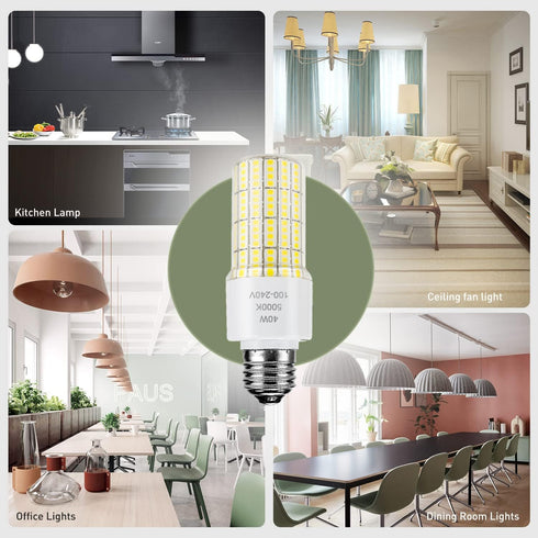 2 Pack 40W Led Light Bulb(300W Equivalent) 5000 Lumens 5000K Daylight White Led Bulbs E26/E27 Medium Base for Indoor Outdoor Street Office Warehou...
