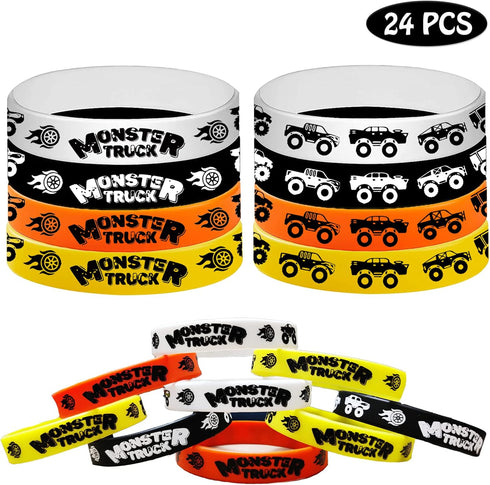 CupaPlay 24PCS Monster Truck Theme Rubber Silicone Wristbands -Birthday Party Favors Party Supplies Decorations...