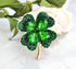 Gyn&Joy Green Crystal Lucky Four-Leaf Clover Shamrock Brooch Pin...