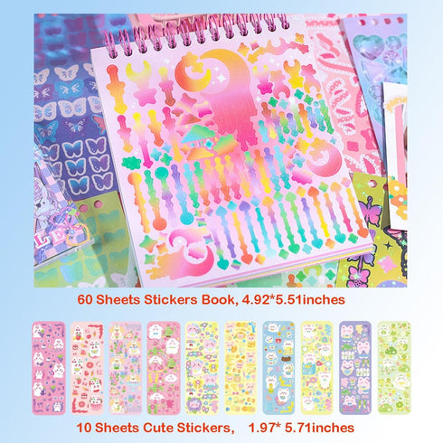 2800PCS Kpop Photocard Scrapbook Stickers Book, Butterfly Stars Heart Ribbon Letters Stickers Self Adhesive Kpop Deco Korean Stickers Book for Pho...