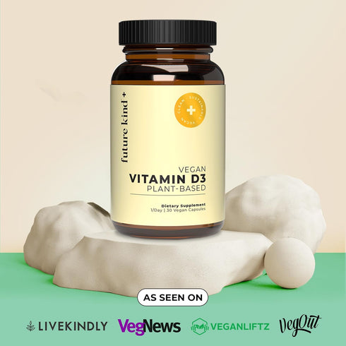 Future Kind Vegan Vitamin D3-2500 IU Plant-Based Supplement for Cell & Immune Support - Sugar-Free, Lichen-Based Vitamin D (30 Softgels in Glass B...