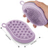 Pet Grooming Bath Massage Brush with Soap and Shampoo Dispenser Soft Silicone Bristle for Long Short Haired Dogs Cats (PURPLE)...