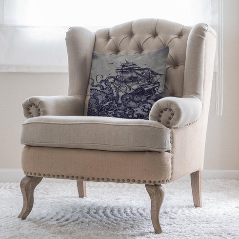 Kraken Pillow Cover Vintage Sail Boat Ocean Waves Octopus Throw Pillow Case 18 x 18 Inch Home Textile European Style Cotton Linen Cushion Cover fo...