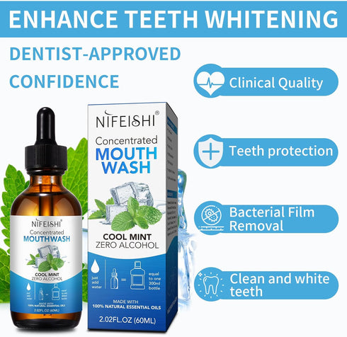 Odor Reduction Mint Concentrated Mouthwash, Travel Size Mouthwash Made with Spearmint Oil and Tea Tree Oil, Helps Freshen Breath Healthy Mouth...