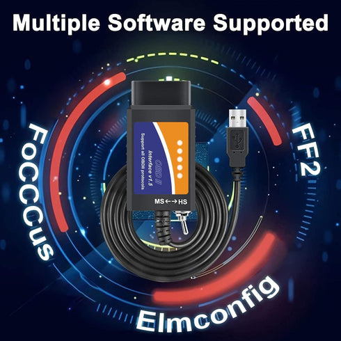 ELM327 USB Adapter OBD2 Scanner for Windows, ELMconfig FoCCCus Diagnostic Scan Tool with MS-Can/HS-Can Switch for Ford Lincoln Mazda Mercury Serie...