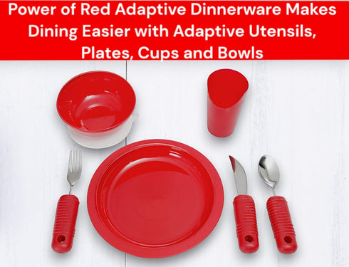 Essential Medical Supply Power of Red Adaptive Scoop Dish with Suction Cup Bottom and Rimmed Side for Easier Eating - includes 2 Dishes - Designed...