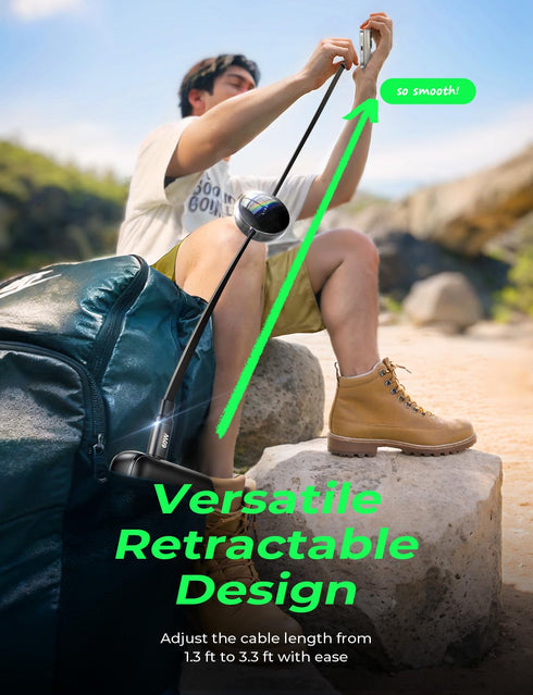 LISEN Retractable USB C Cable?2 Pack? Extension USB C Cable, USB C to USB C Cable, 60W 3.3FT Adjustable&Portable Fast Charging USB C Cable, for iP...