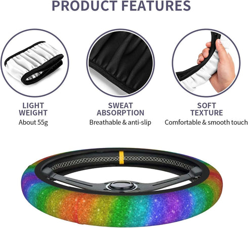 Steering Wheel Cover for Women Men Rainbow Glitter Colorful Neoprene Steering Wheel Protector Universal Fit Most Car Sedans SUVs - 15 Inch...