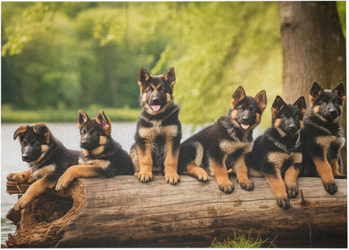 500 Piece Jigsaw Puzzles German Shepherd Puppies Lakeside Retreat Wooden Puzzles for Adults and Kids Development Toys Fun Family Games Gift for An...