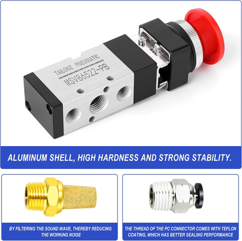 TAILONZ PNEUMATIC 1/4”NPT Automatic reset type Push Button 5 Way 2 Position Pneumatic Control Mechanical Valve...